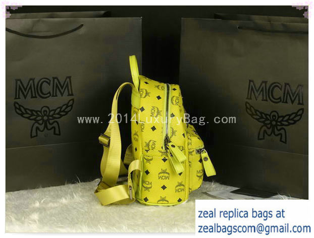 High Quality Replica MCM Stark Backpack Medium in Calf Leather 8003 Lemon - Click Image to Close